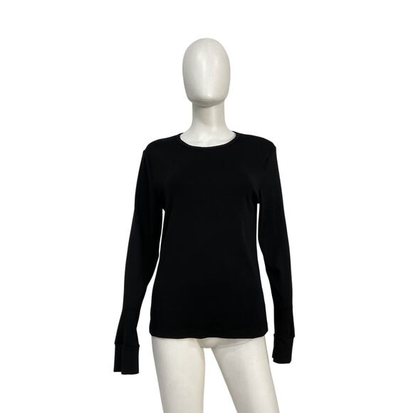 Donni. 'The Baby' Black Cotton Rib Scallop Long Sleeve Top Size XL - Picture 2 of 4